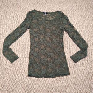 Bozzolo Sheer Lace Top Shirt Small Green Romantic Whimsigoth Floral Shimmery
